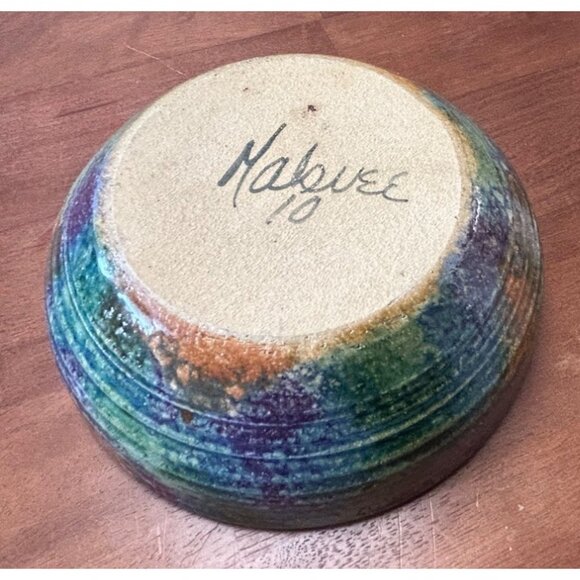 Handcrafted 2010 signed Malsnee Pottery Bowl Multicolor Glaze green purple orang - Picture 9 of 16